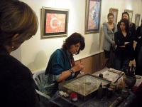 Explaining the art of ebru (marbling)in an exhibition