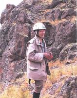 Nicole Thierry, getting ready for climbing to the rocky parts during Melendiz Mountain research,2009