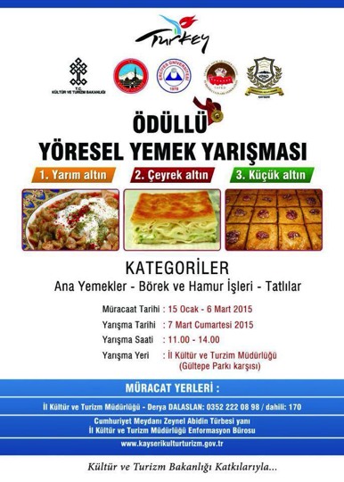 Kayseride ödüllü yöresel yemek yarışması yapılacak