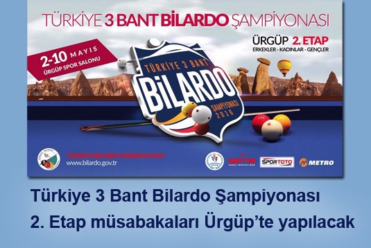 Türkiye 3 Bant Bilardo Şampiyonası 2. Etap müsabakaları Ürgüpte yapılacak