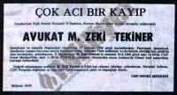 Tekiner için verilen vefat ilanı